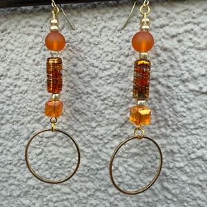 Vibrant Orange and Gold Hoop Earrings
